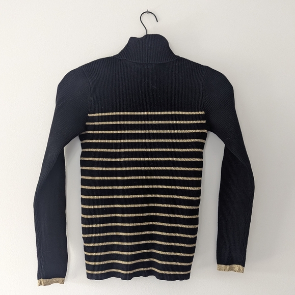 Lauren Ralph Lauren Vintage Turtleneck Striped Ribbed Sweater Speckled Gold - Picture 3 of 9